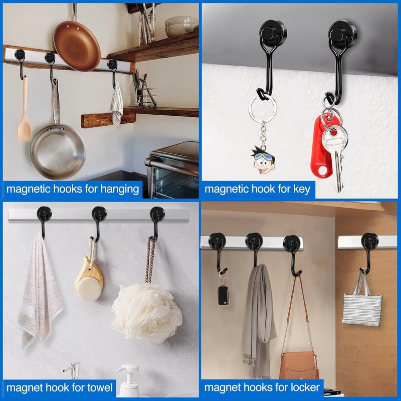 LOVIMAG Hooks, 40lbs+ Magnetic Magnet Hook 2026 Cruise Cabin Ship Essentials Heavy Duty Strong Refrigerator Fridge Hanging for Classroom Beach Vacation Kitchen Grills Home Mug Hanger (6 Pack), Black - Image 2